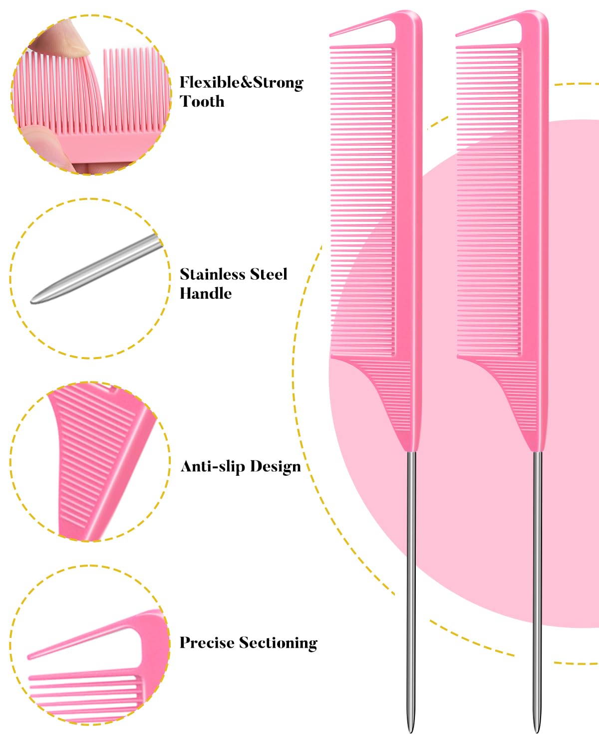 MORGLES carbon fiber rat-tail comb for parting delivers strong, precise sections.