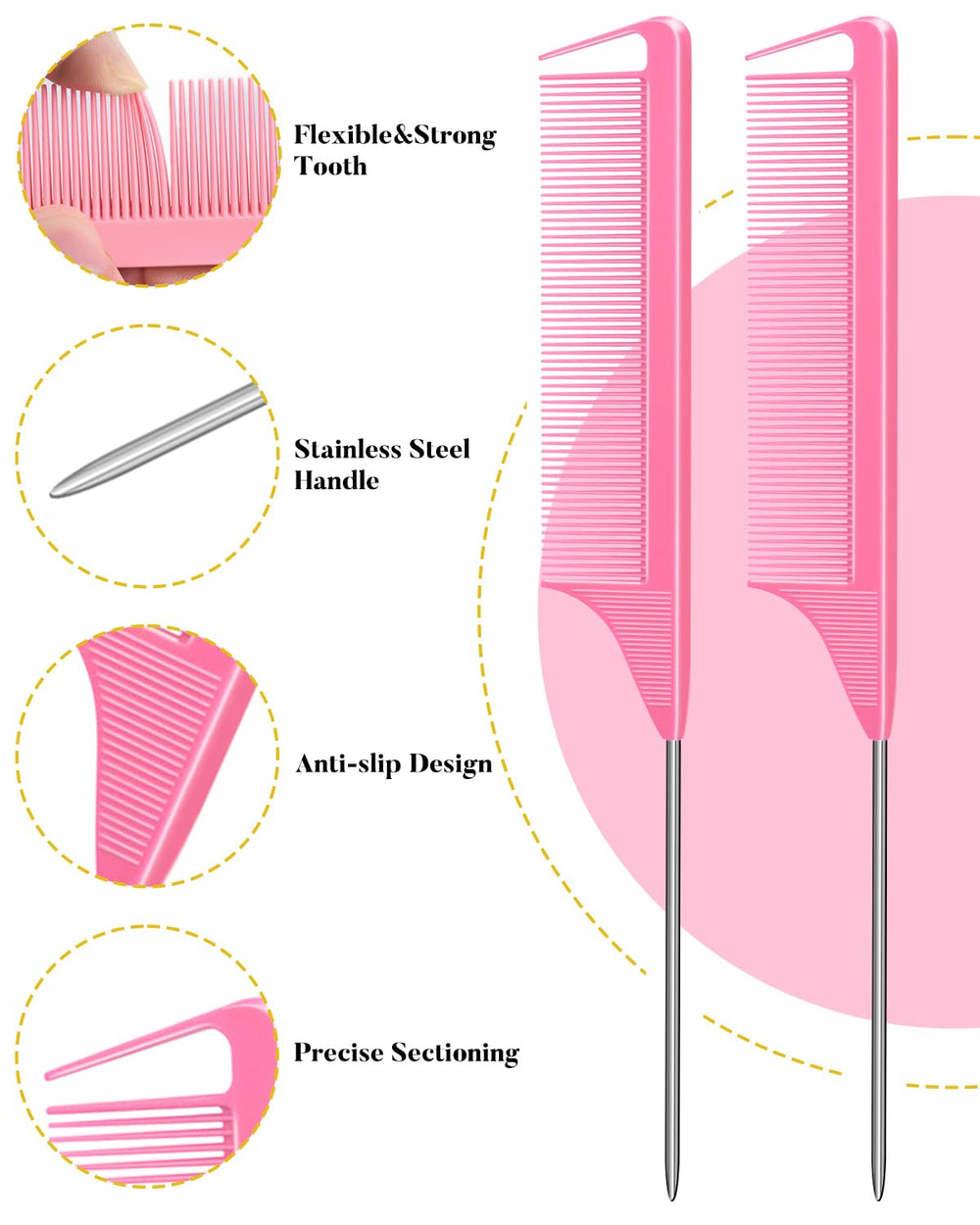 MORGLES carbon fiber rat-tail comb for parting delivers strong, precise sections.
