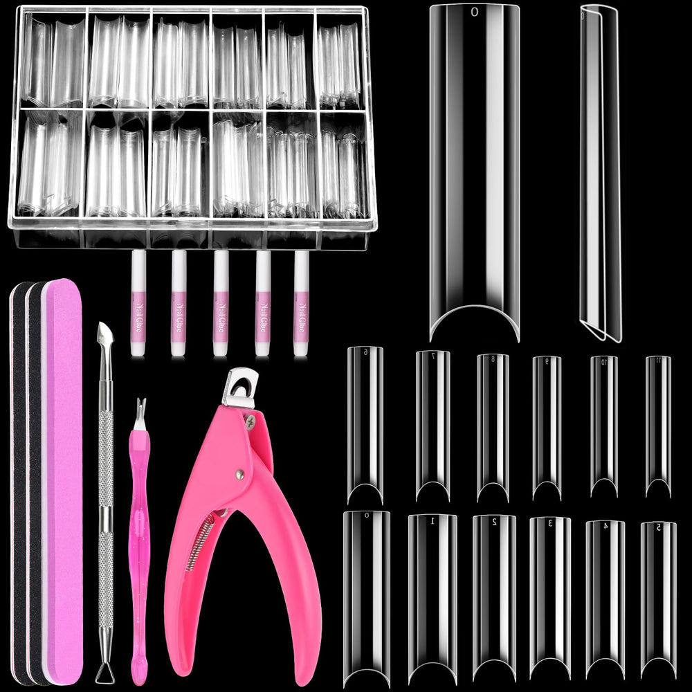 MORGLES clear tapered square nail tips packaging shows a complete DIY kit for salon-at-home use