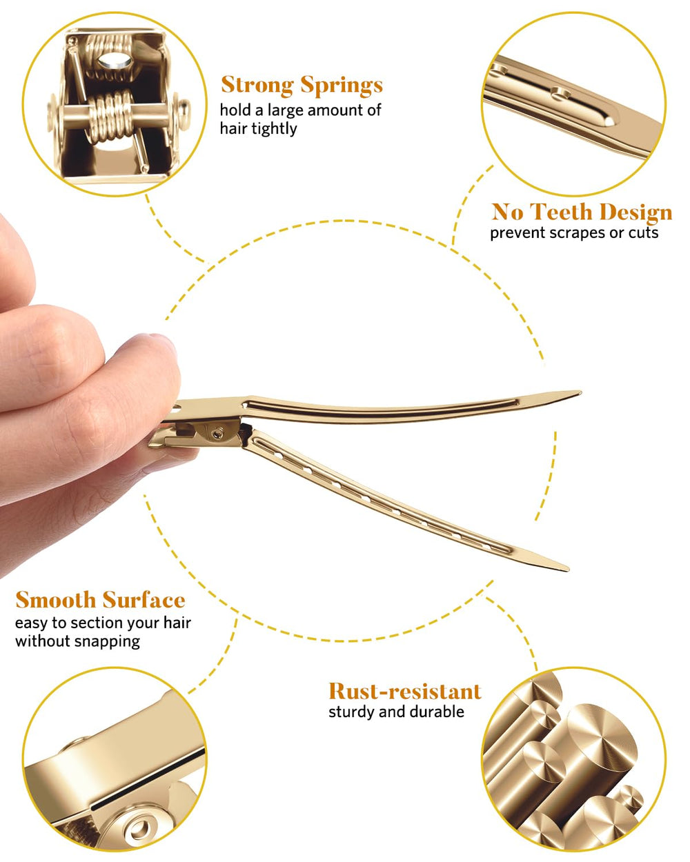 MORGLES duck-billed metal hair clip large for secure, mark-free holds.