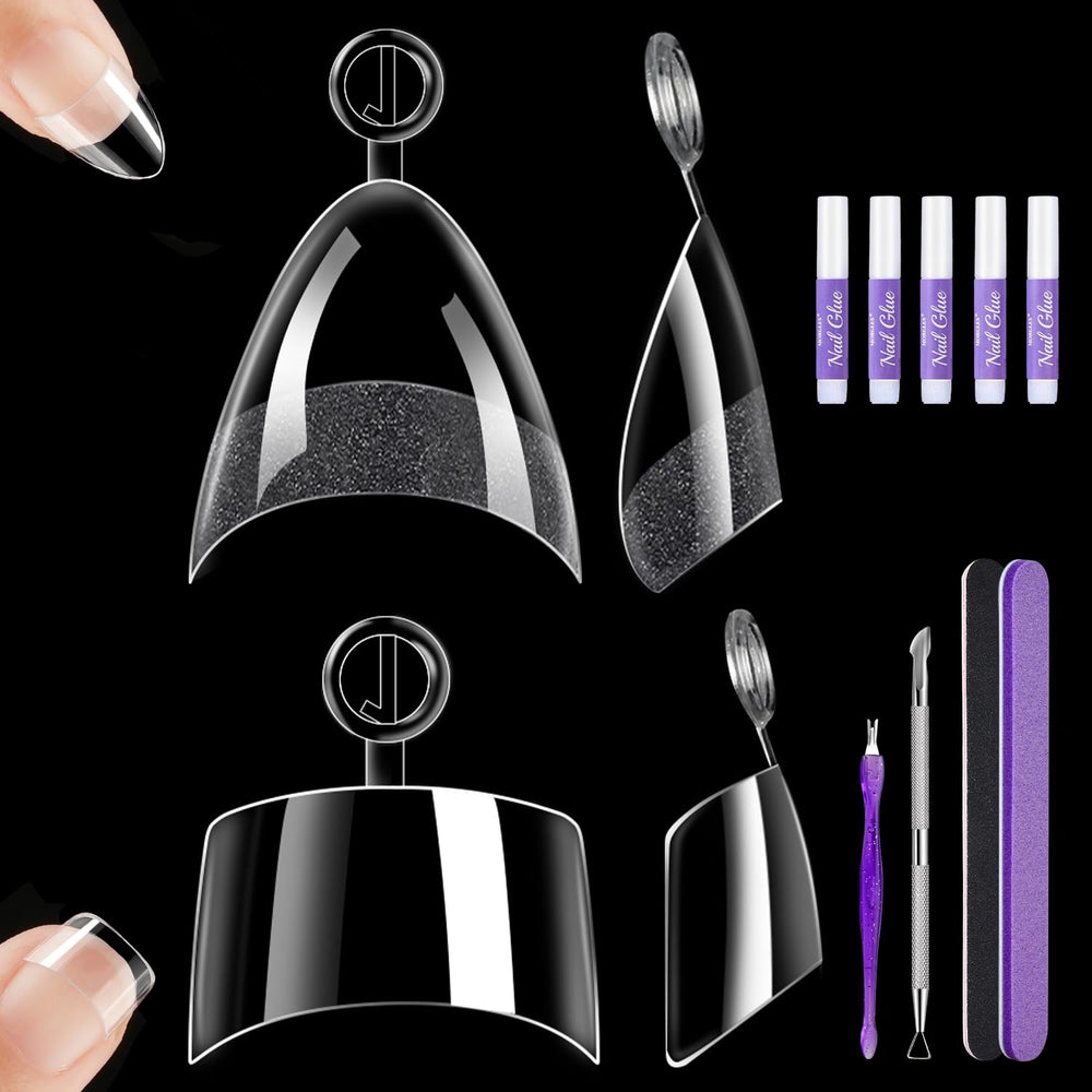 MORGLES extra-short almond nail tips close-up for natural-looking wear.