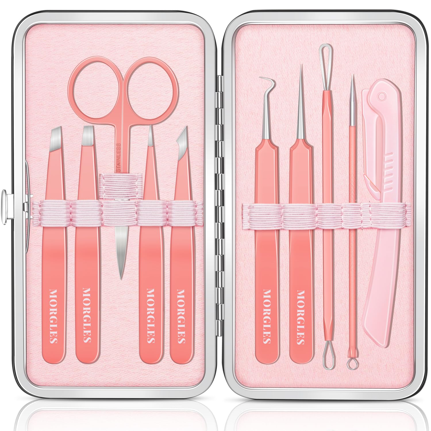 MORGLES Eyebrow Tweezers Kit close-up for precise grooming