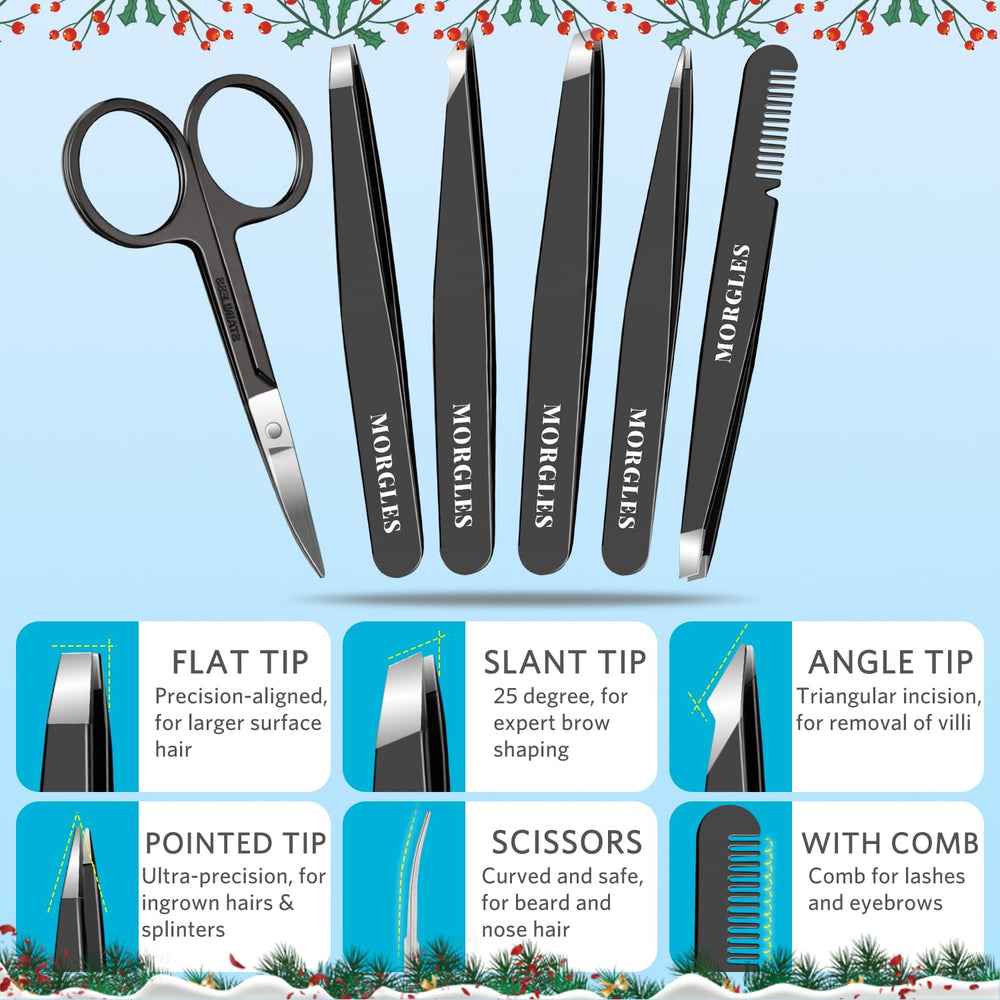 MORGLES flat tweezers precision tip grips tiny hairs with accuracy.