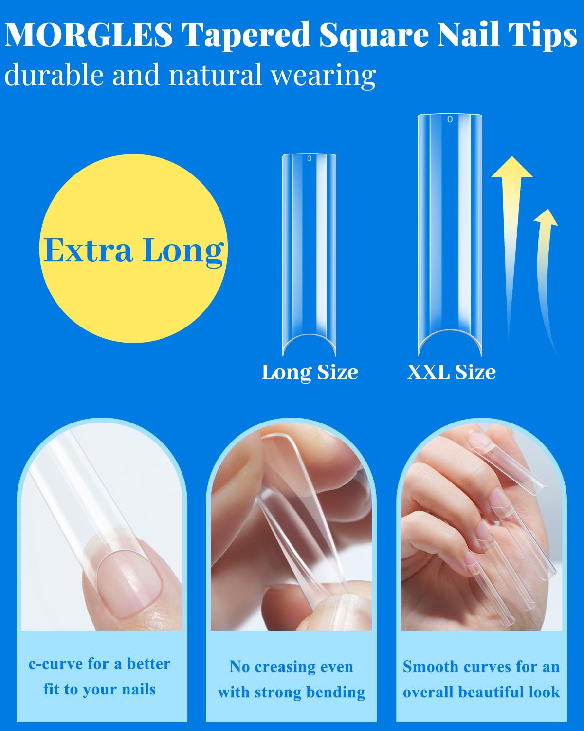 MORGLES half-cover clear nail tips with C-curve design for natural extensions