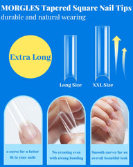 MORGLES half-cover clear nail tips with C-curve design for natural extensions