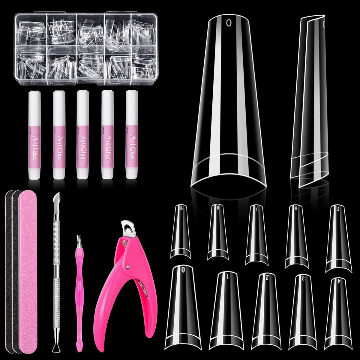 MORGLES half-cover coffin nail tips set featuring clear tips for natural-looking enhancement.