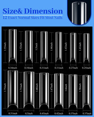 MORGLES XXL extra long straight nail tips 12 size set for precise fitting