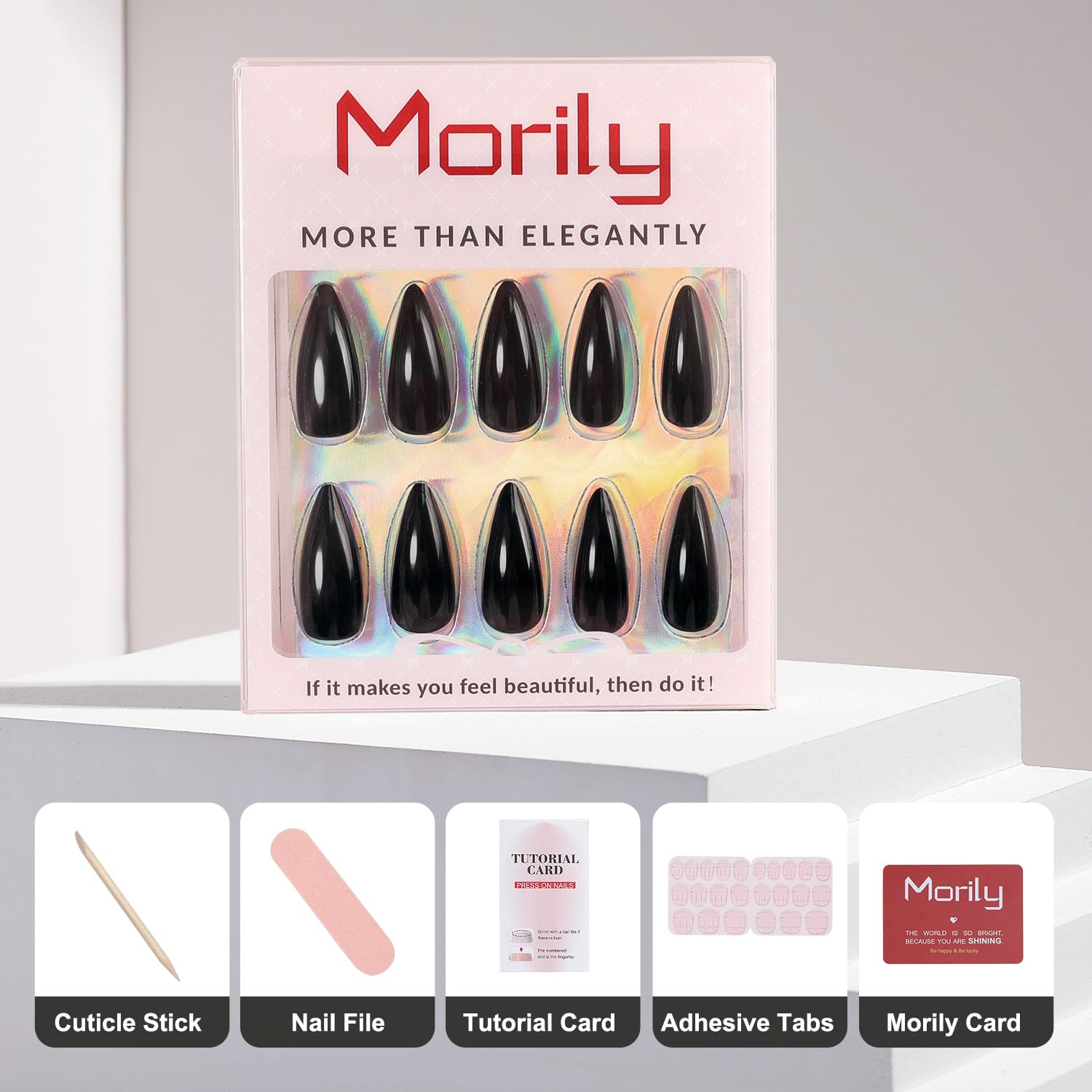 Morily stiletto nails on hand for a bold, photogenic manicure.