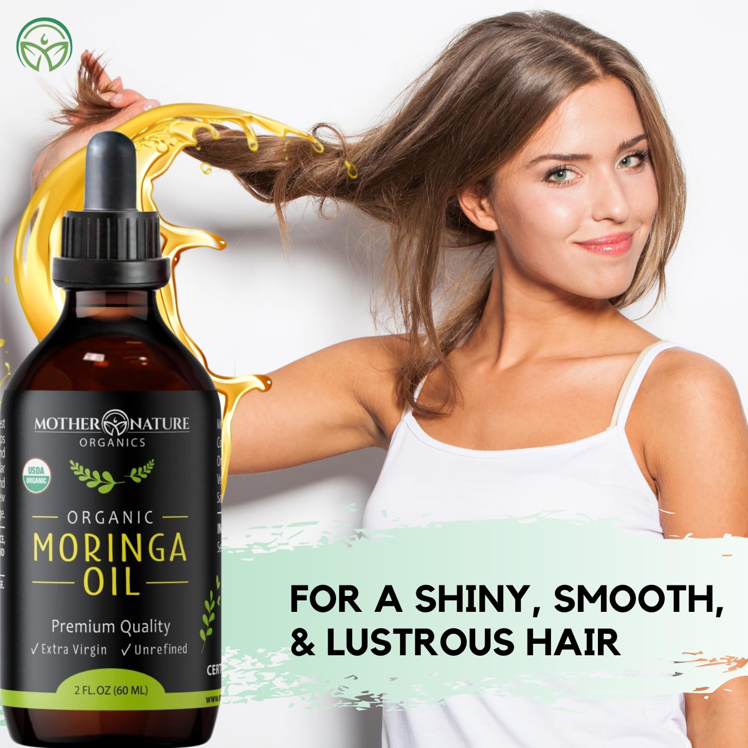 Moringa Oil dropper application—easy to apply 2-3 drops for hydration.
