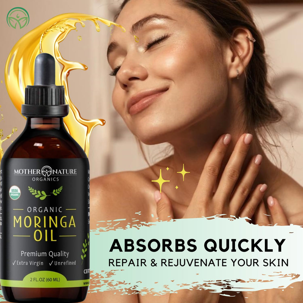 Moringa Oil on skin closeup—lightweight nourishment with no greasy residue.
