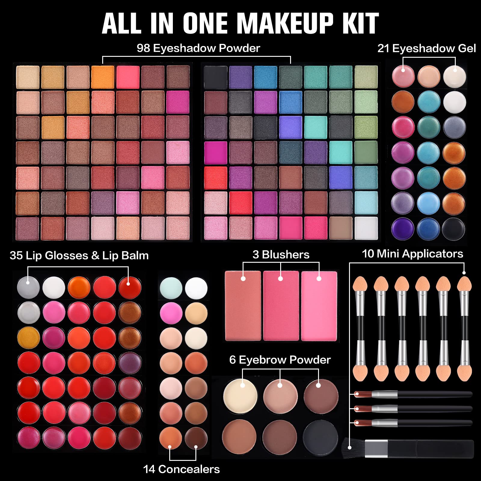 MORNECA 177 Colors eyeshadow palette closeup reveals vibrant matte and shimmer shades