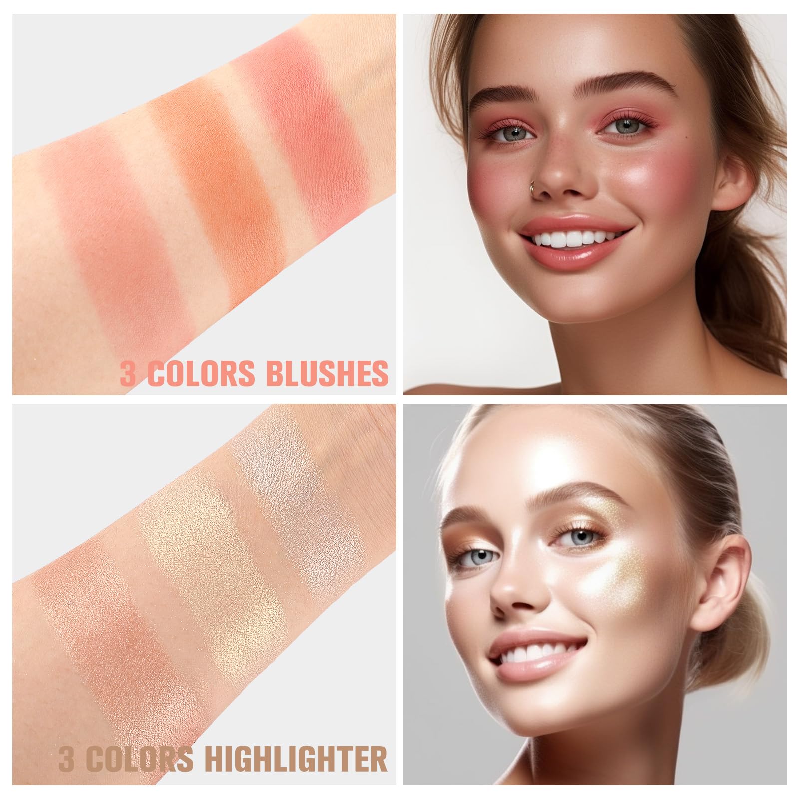 Morneca blush and highlighter powders for radiant cheek color