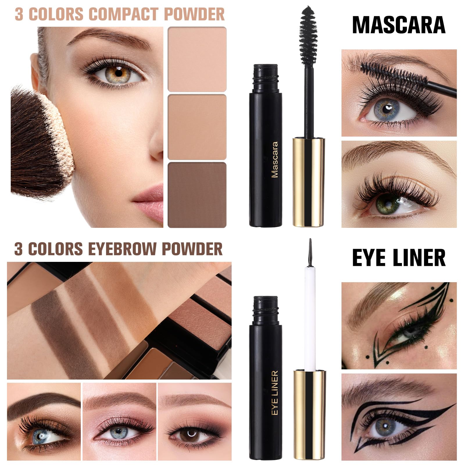 Morneca mascara and liquid eyeliner with glitter accents
