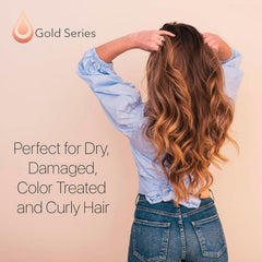 Moroccan Gold Series Treatment Mask texture close-up shows smooth, hydrated strands