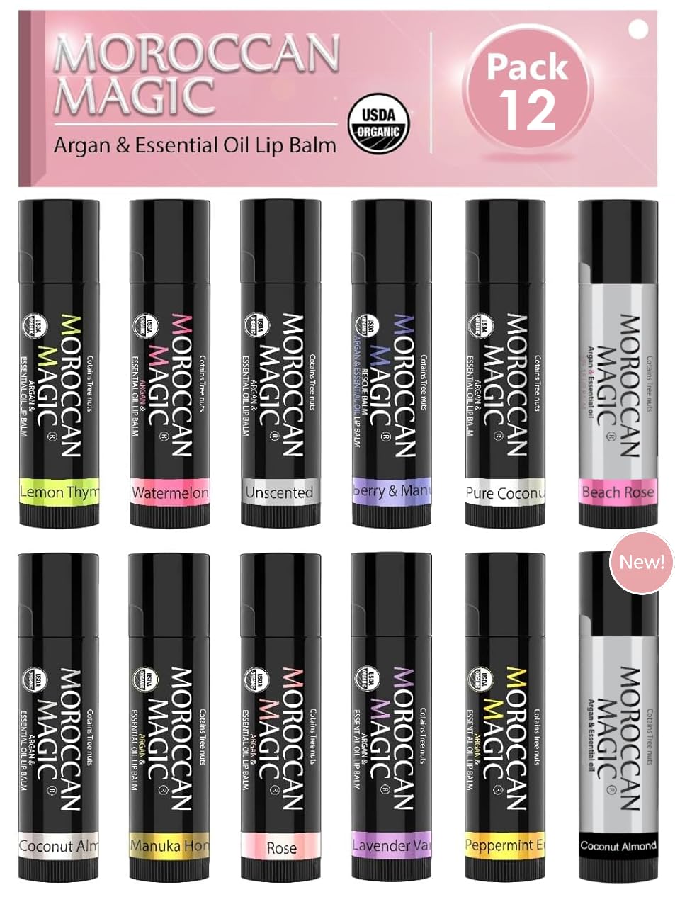 Moroccan Magic Lip Balm Rose Vanilla SPF15 – silky hydration and sun protection.