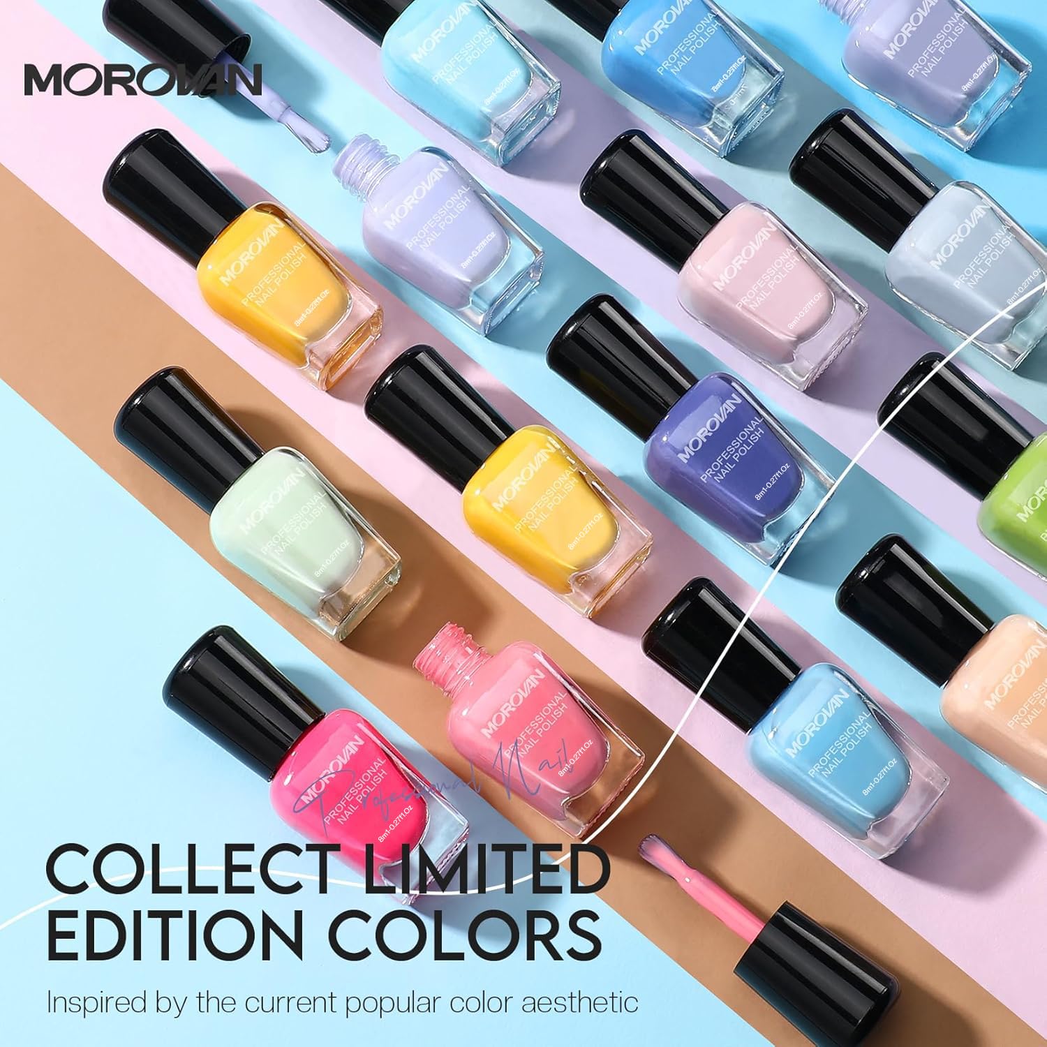 Morovan 15 colors nail-polish swatches for versatile outfit matching
