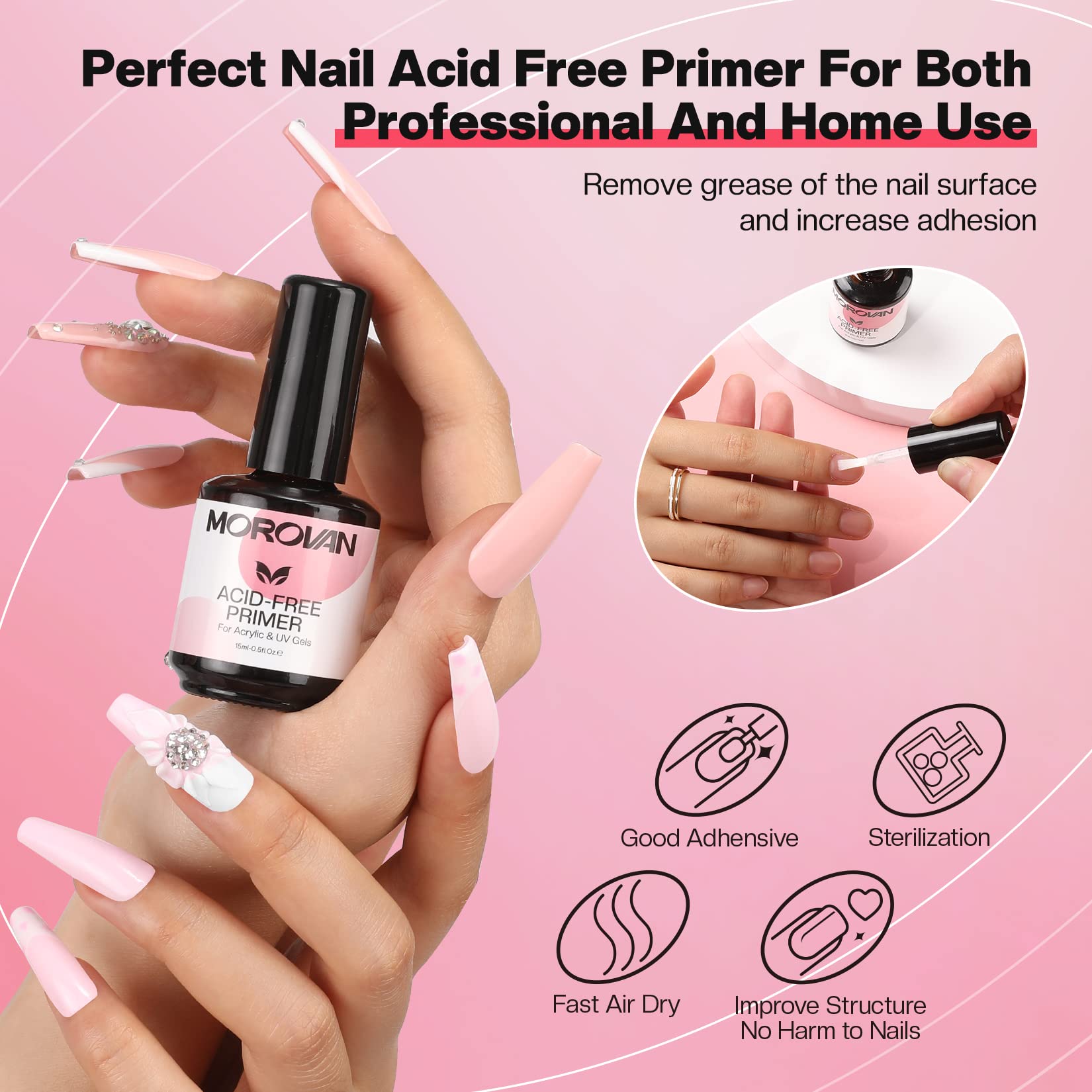 Morovan acid-free nail primer on natural nail before gel polish
