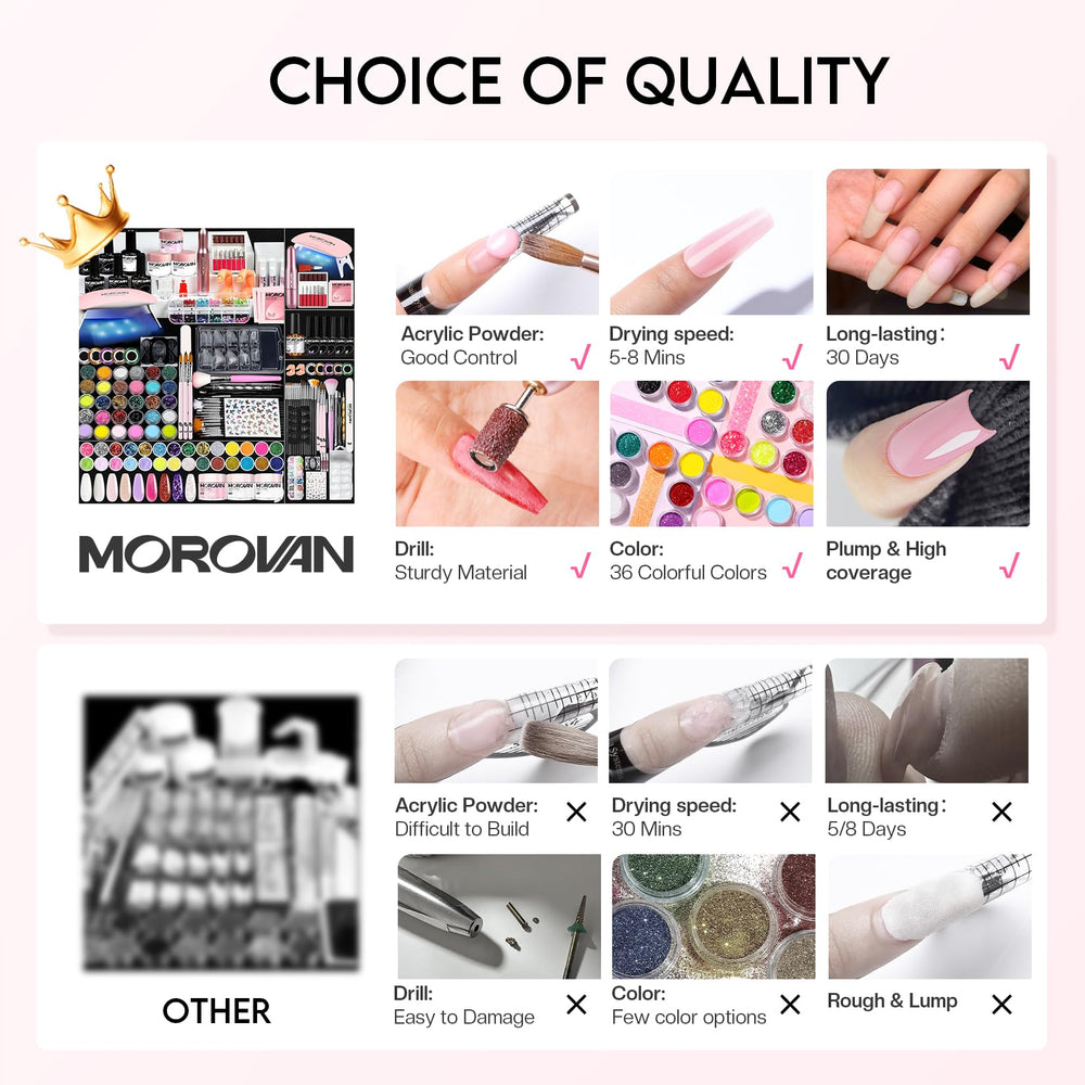 Morovan acrylic nail finish provides smooth and flawless nail surfaces.