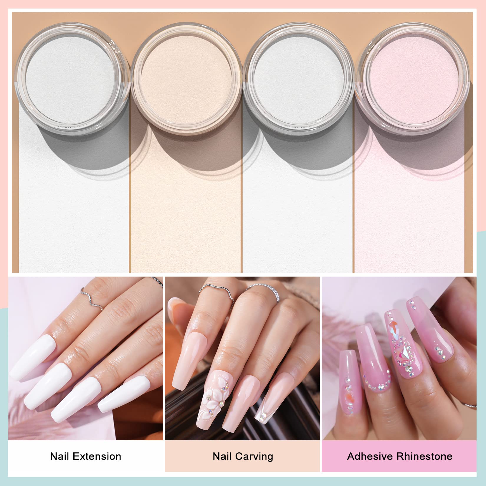 Morovan acrylic nail powder set jar closeup highlights smooth texture for easy application.