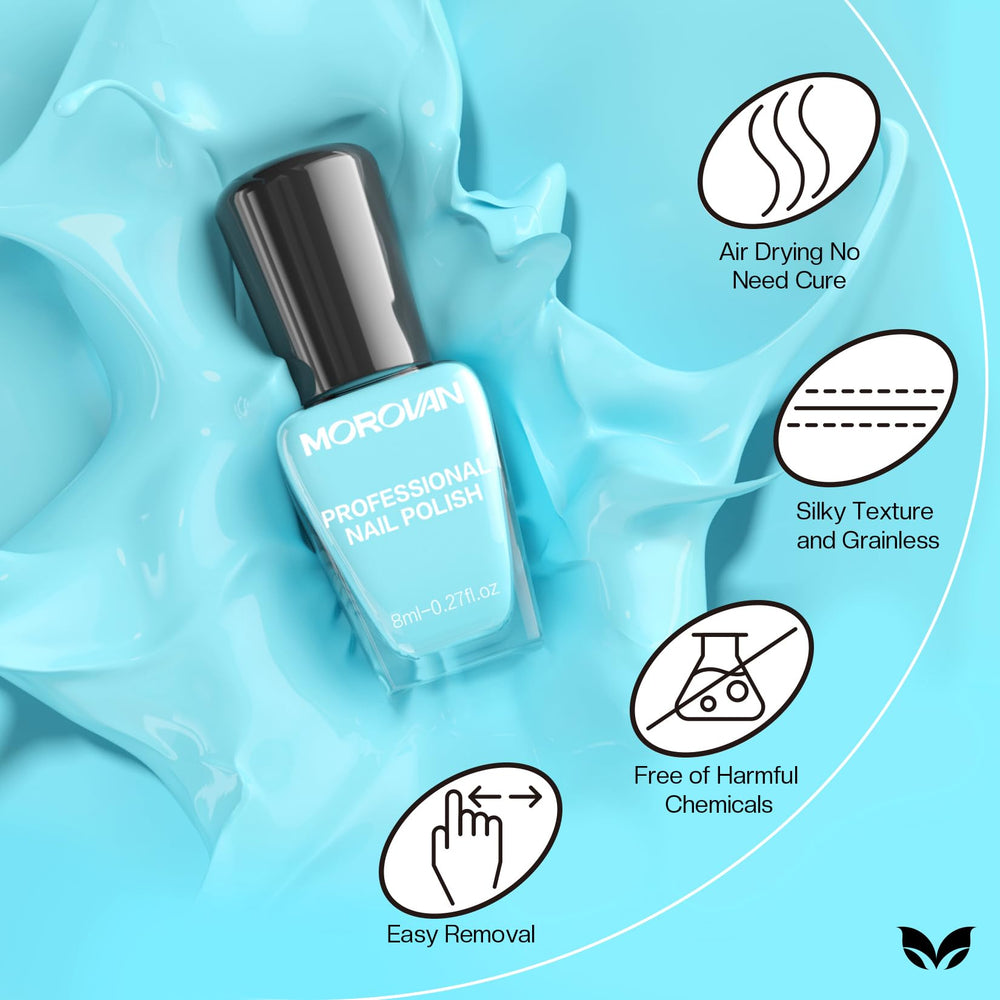 Morovan air dry nail polish without lamp shown on nails for quick touch ups.