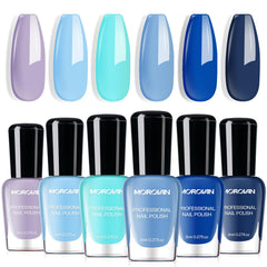 Morovan Blue Nail Polish Set bottle closeup with navy gloss and fast-dry finish.