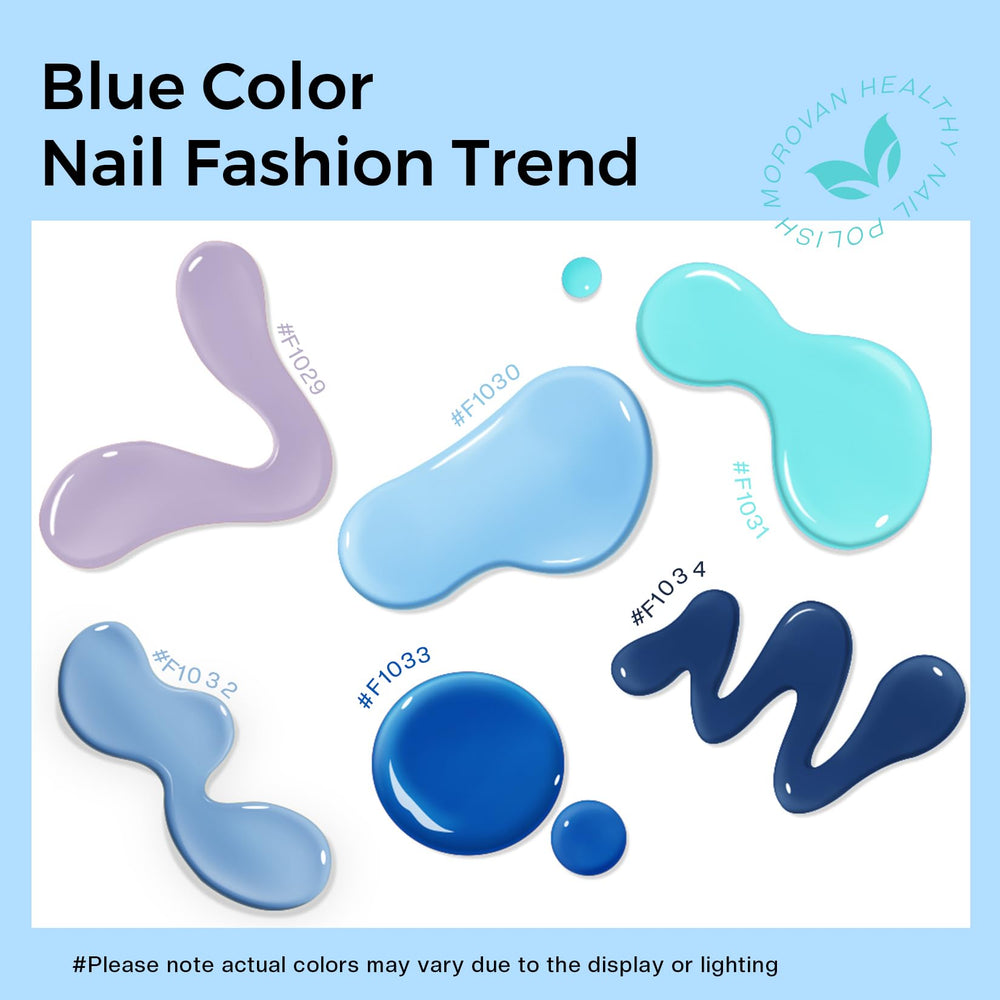 Morovan Blue Nail Polish Set fast-dry brush detail for beginners.