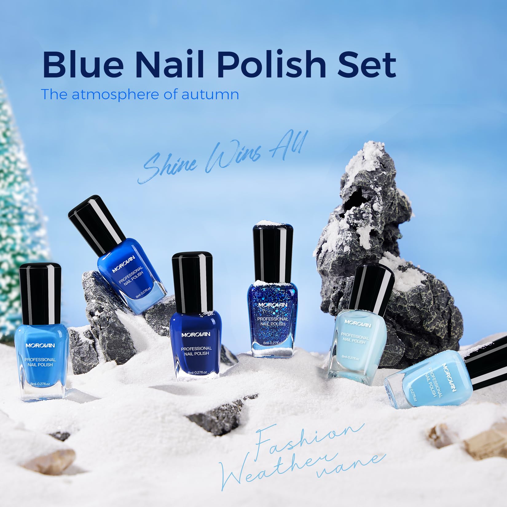 Morovan Blue Nail Polish Set glitter light sky bottle captures airy summer nails with sparkle