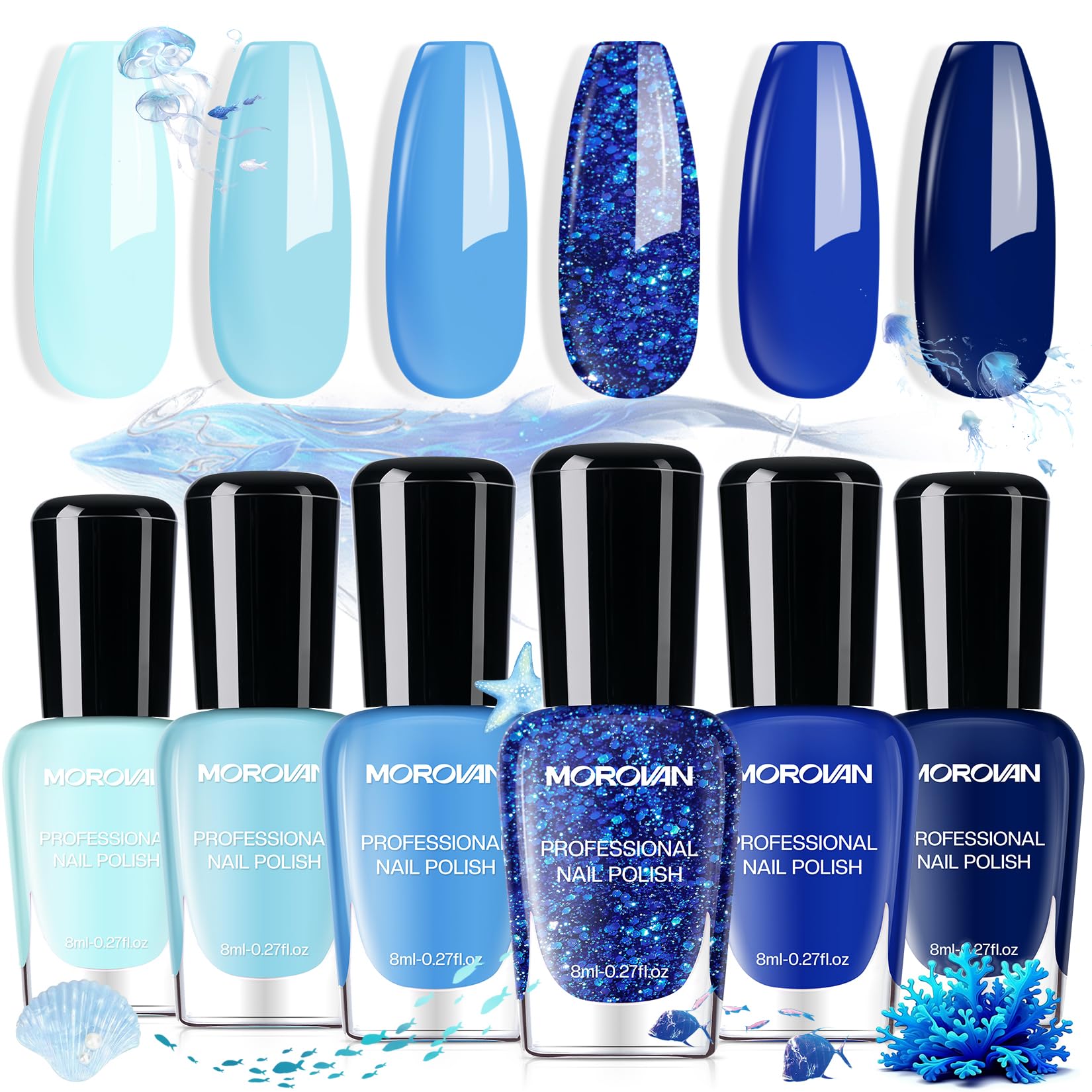 Morovan Blue Nail Polish Set glitter navy bottle shines for chic salon-worthy nails