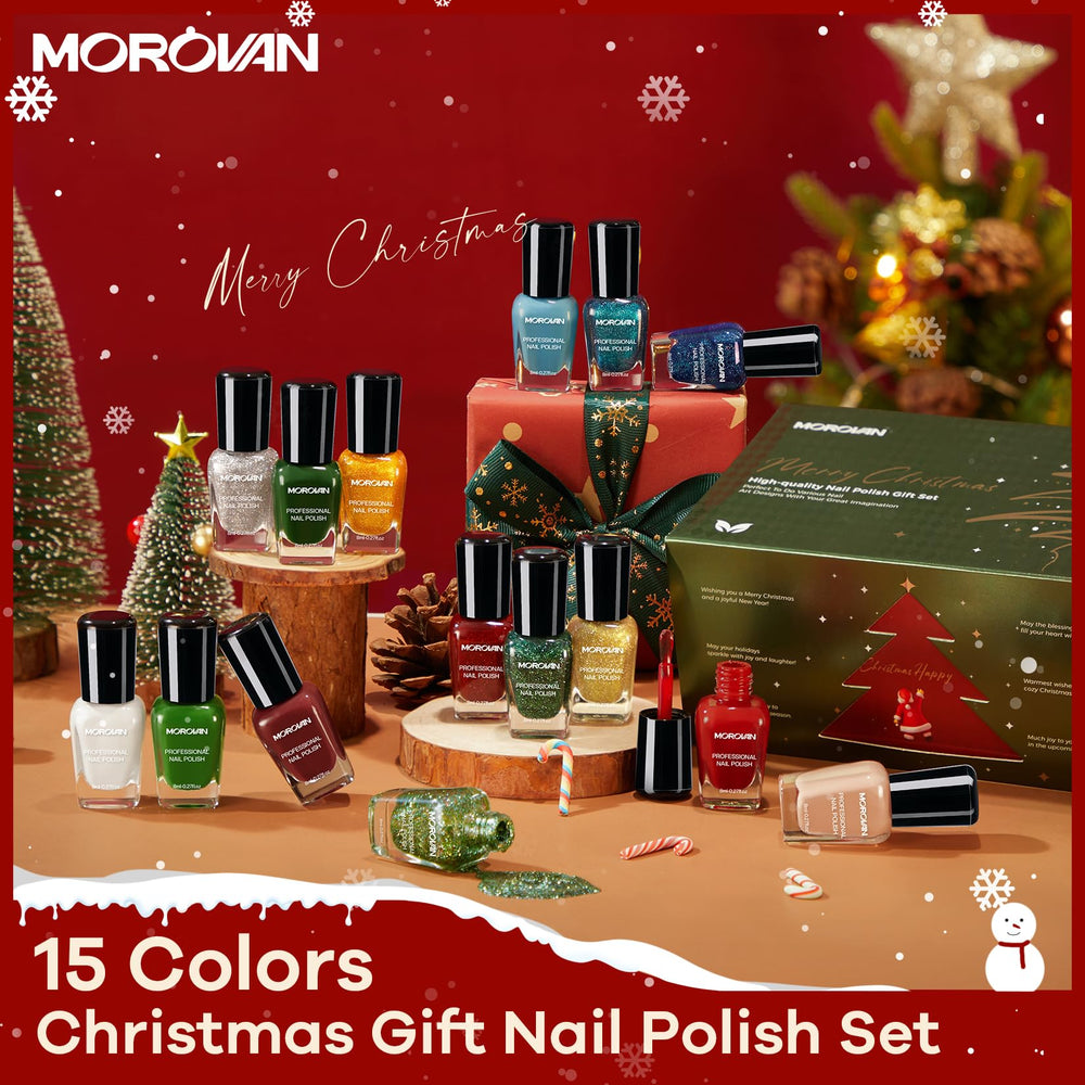 Morovan silver glitter bottle adds shimmering accents for festive holiday nails.