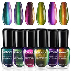 Morovan fingernail nail polish set with six chameleon chrome colors for versatile shimmering looks.