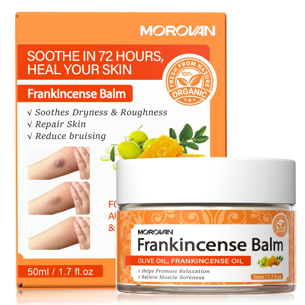 Morovan Frankincense Balm 2oz bottle for easy daily moisturization