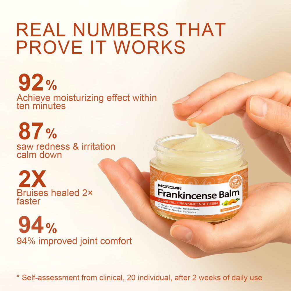 Morovan Frankincense Balm applied to neck and shoulders for soothing relief