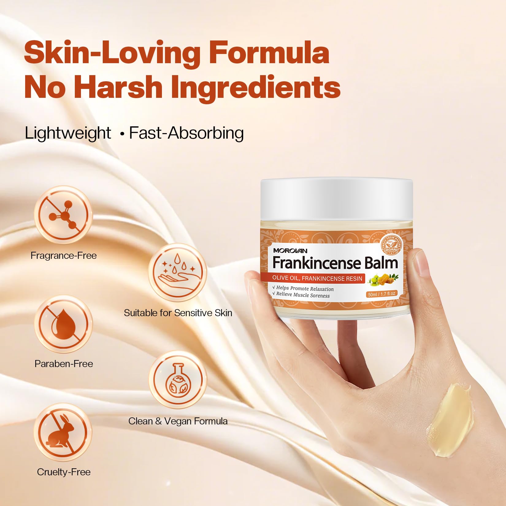 Massage-ready Morovan Frankincense Balm being spread on skin