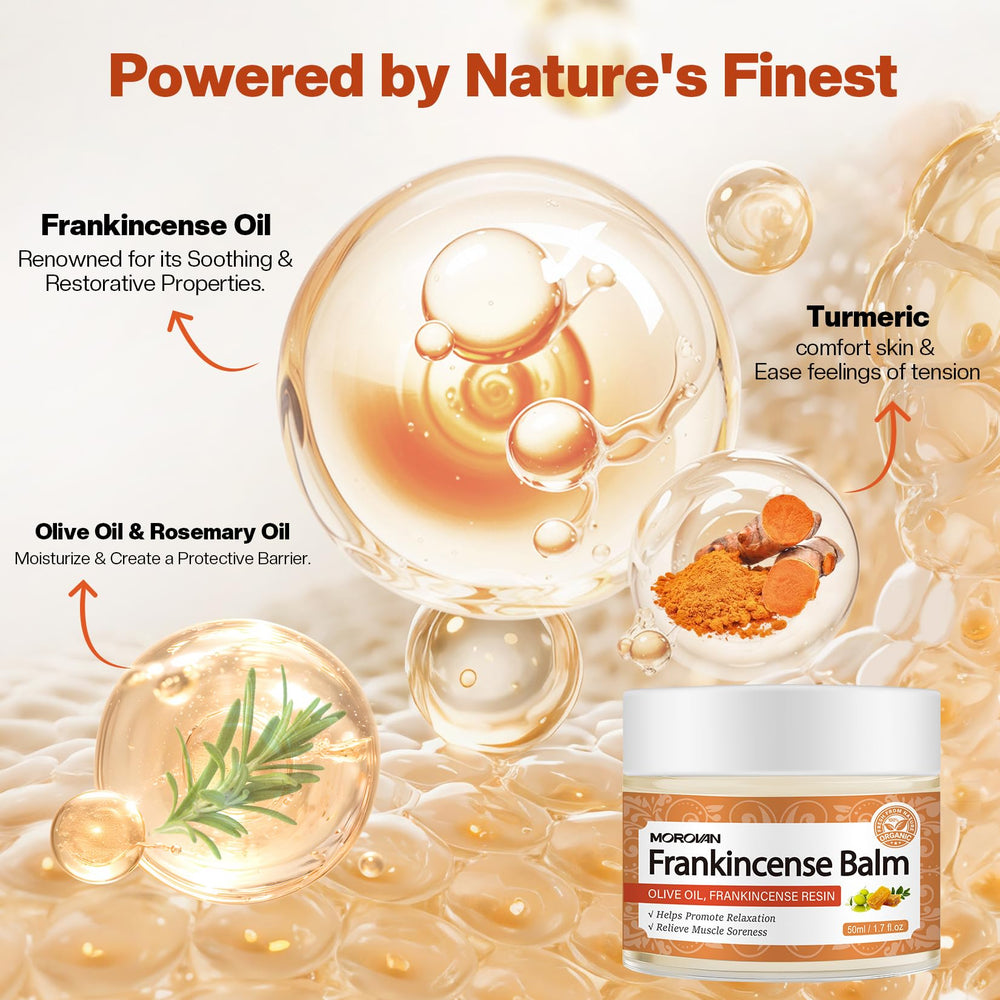 Morovan Frankincense Balm packaging highlights natural ingredients
