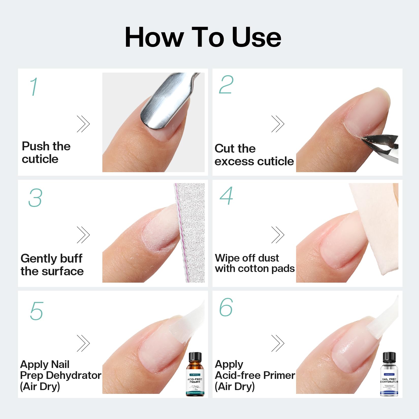 Morovan gel nails application with primer ready base