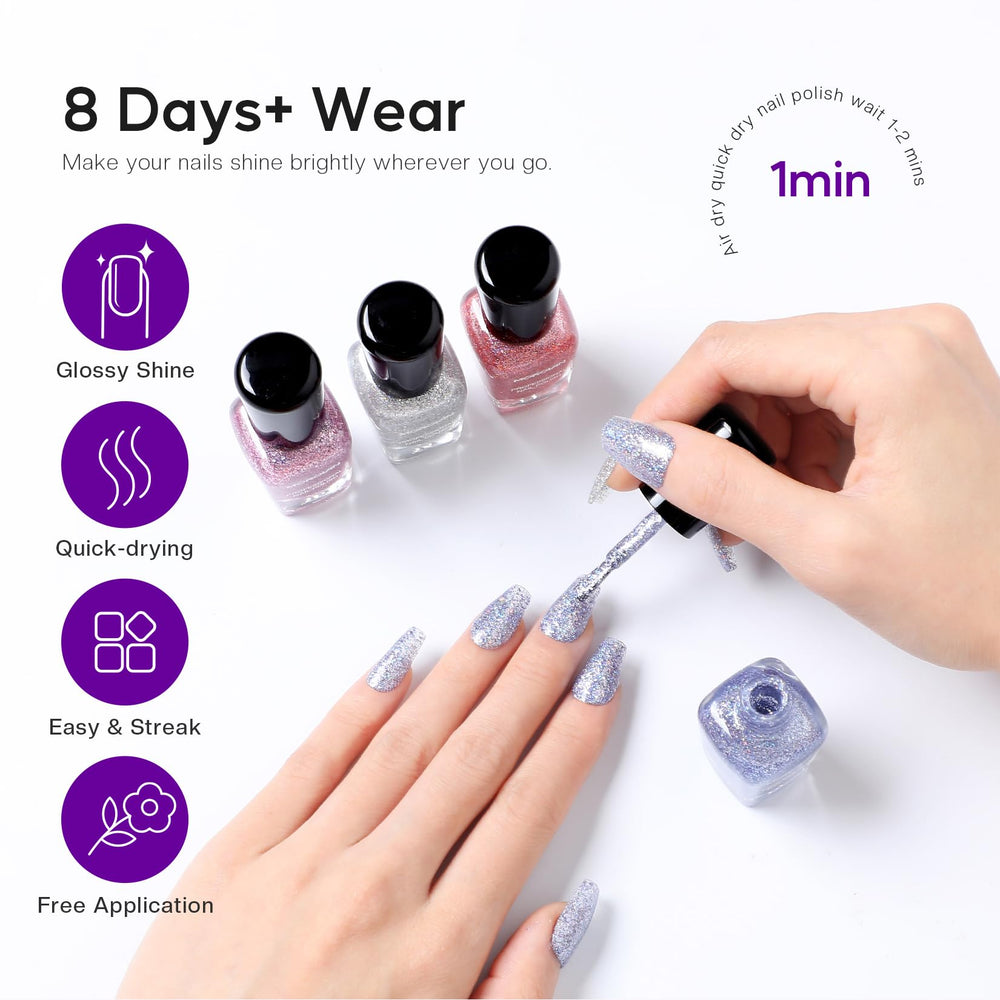 Morovan glitter nail polish set diamond shine on nails emphasizes long-lasting sparkle.