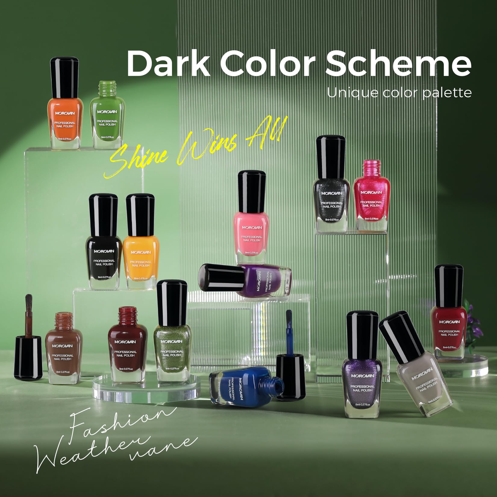 Morovan green glitter nail polish swatch highlighting festive shimmer