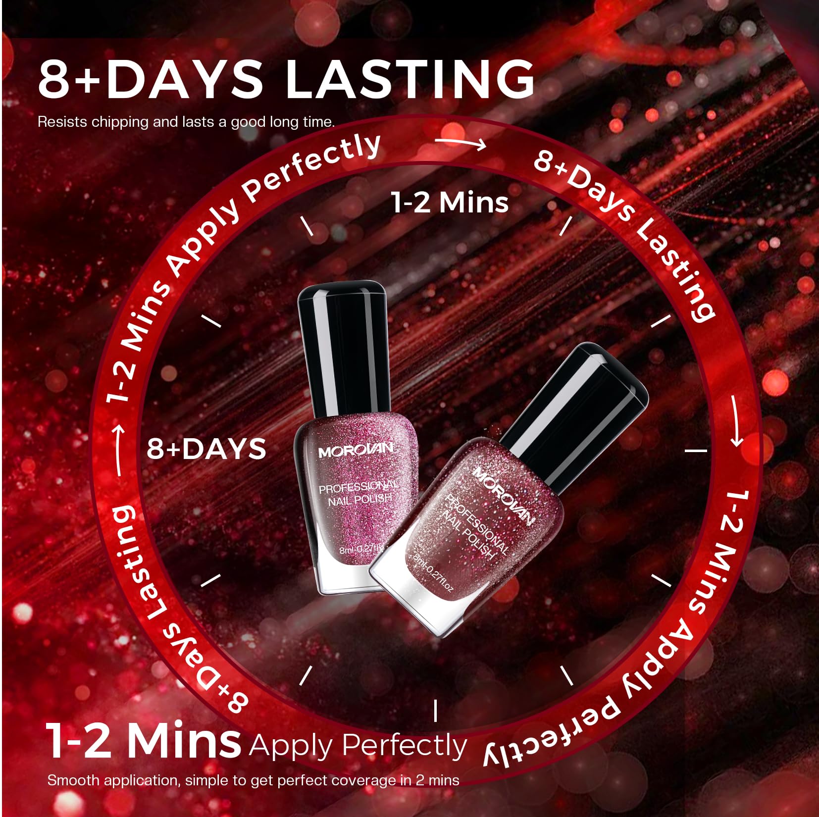 Morovan magnetic cat-eye magenta polish with glitter for party-ready nails