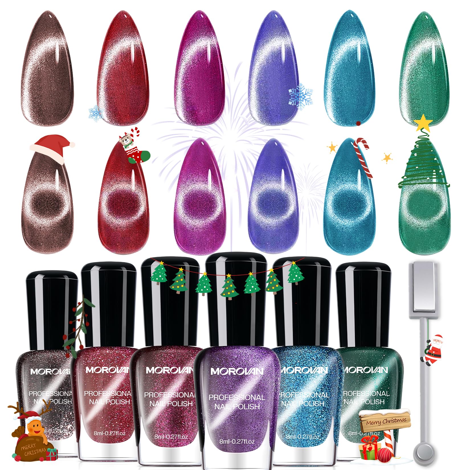 Morovan magnetic cat-eye red nail polish with vivid shimmer for standout nails