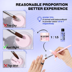Morovan monomer nail liquid application close-up highlights self-leveling performance.
