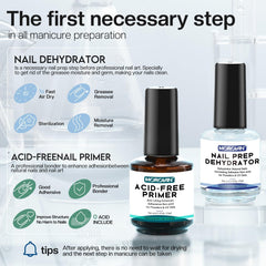 Morovan nail dehydrator application steps closeup illustrating oil removal and prep.
