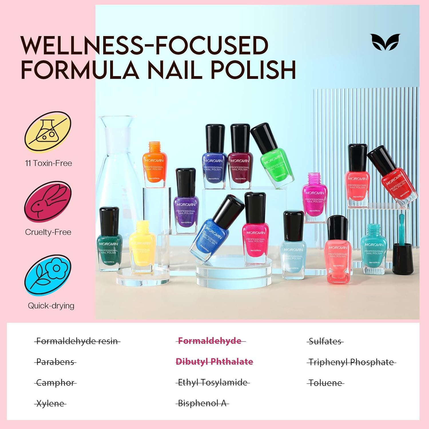 Morovan nail polish set air-dry formula—no lamp needed for quick DIY nails.