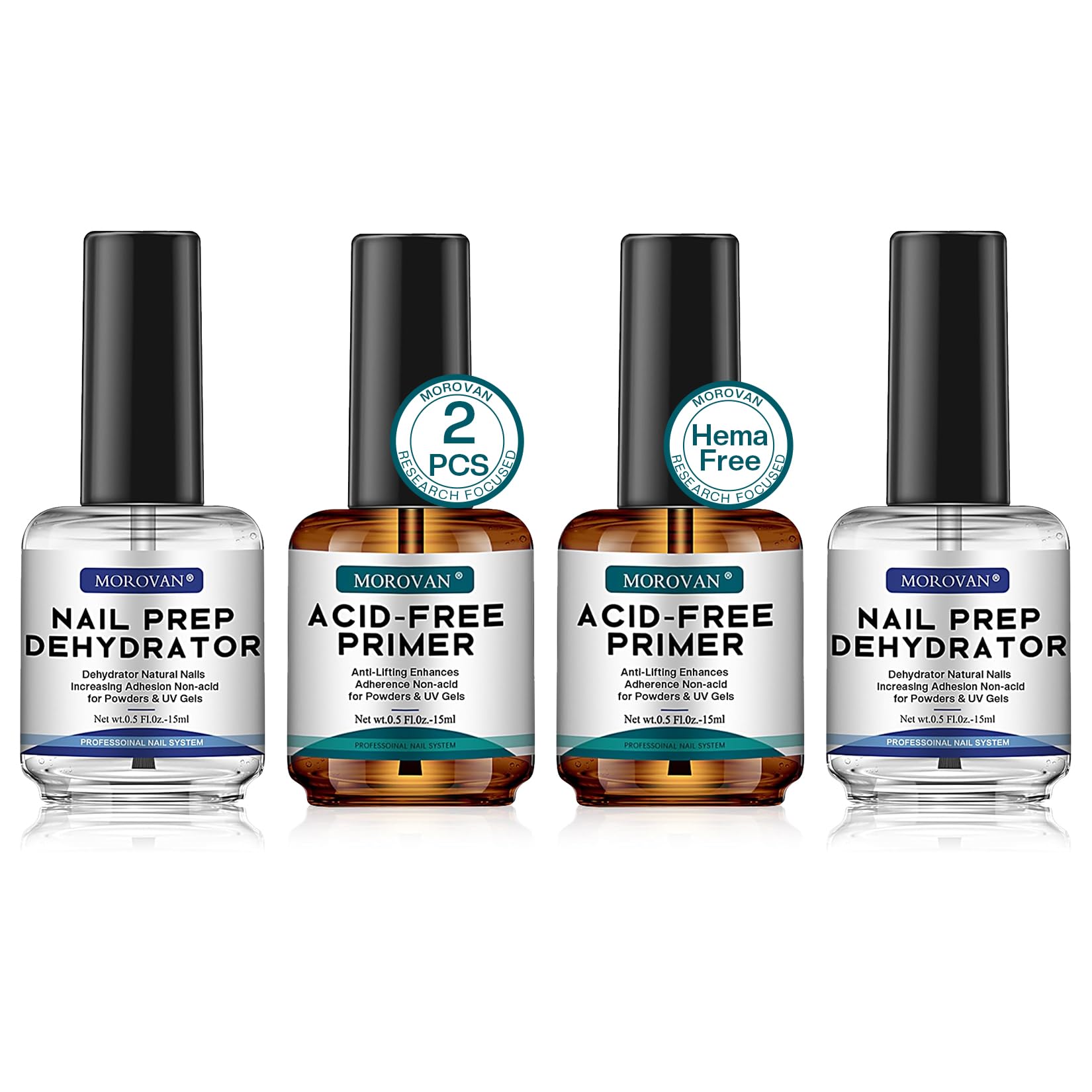 Morovan nail prep dehydrator bottle shows an oil-free surface for stronger adhesion.
