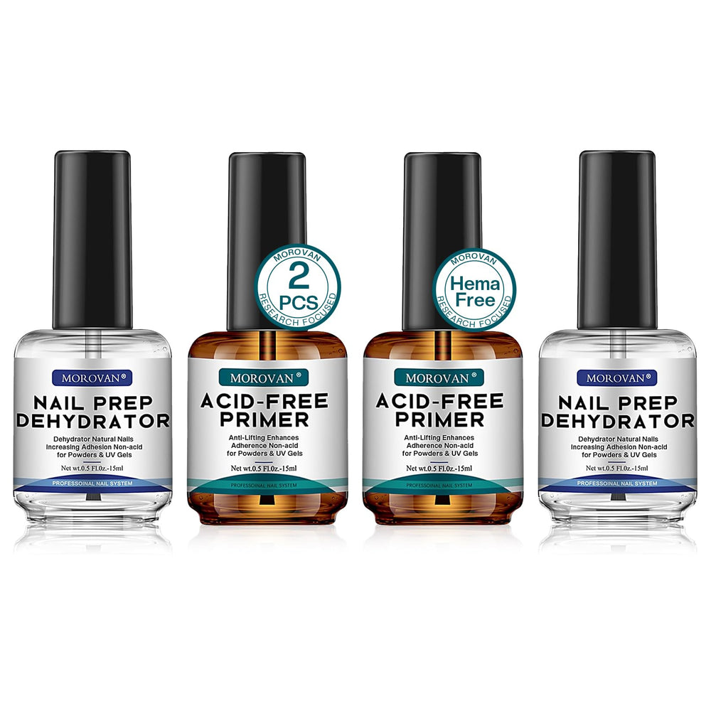 Morovan nail prep dehydrator bottle shows an oil-free surface for stronger adhesion.