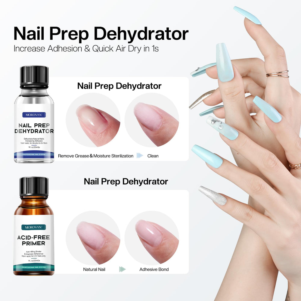 Morovan nail primer adhesion close-up showing bonding action