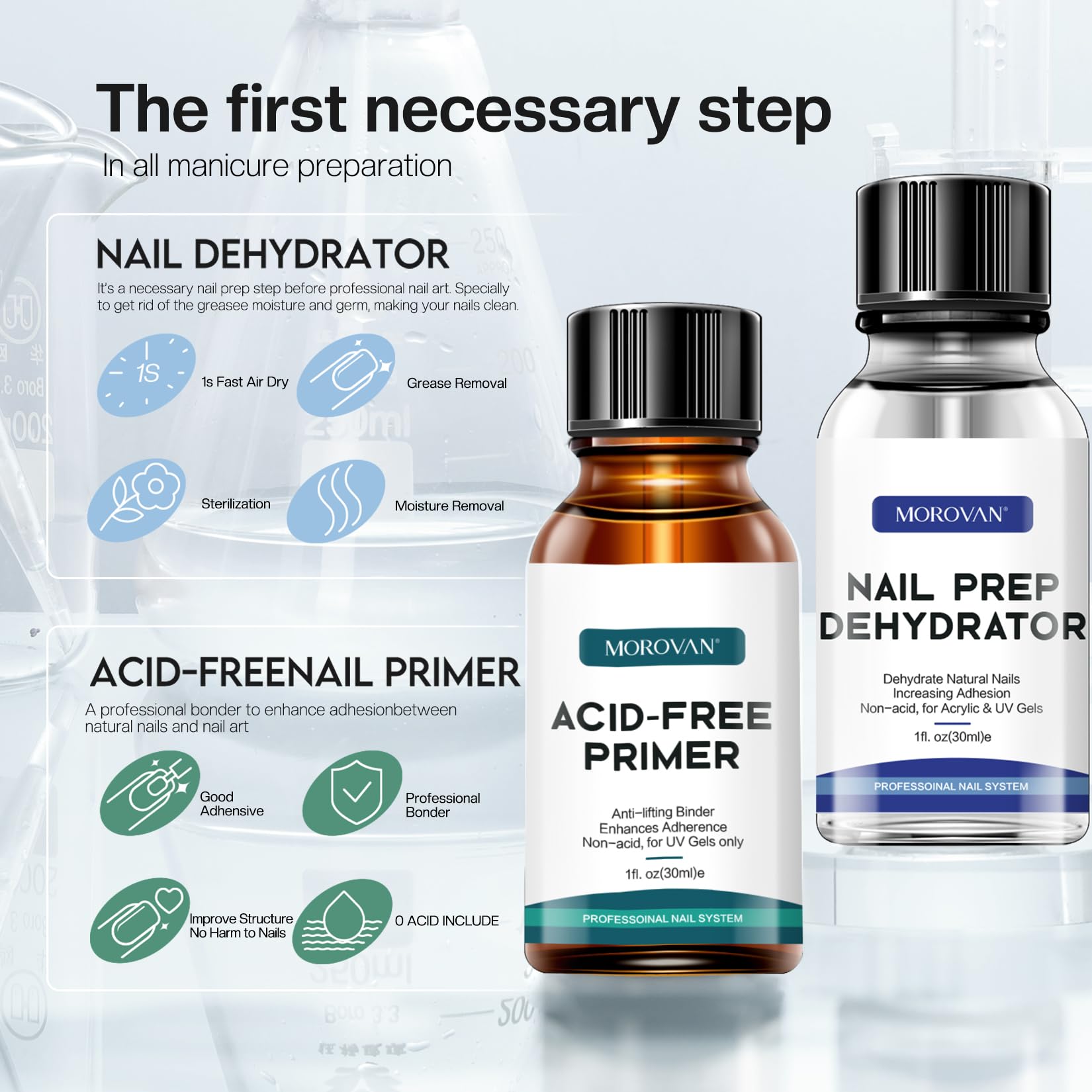 Morovan nail primer demonstrating strong adhesion bond