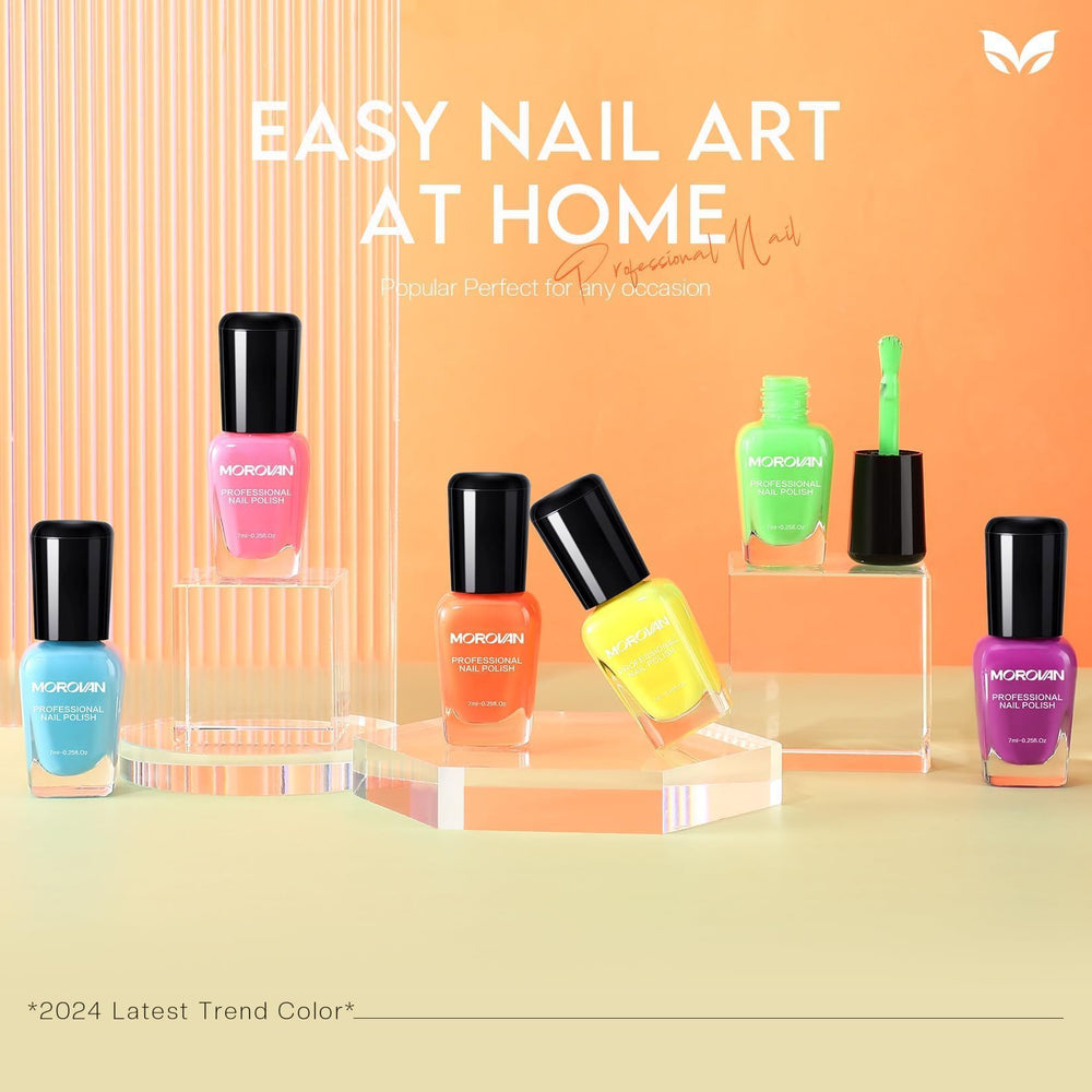 Morovan neon nail polish set bottle closeup highlights rich pigments and smooth color.