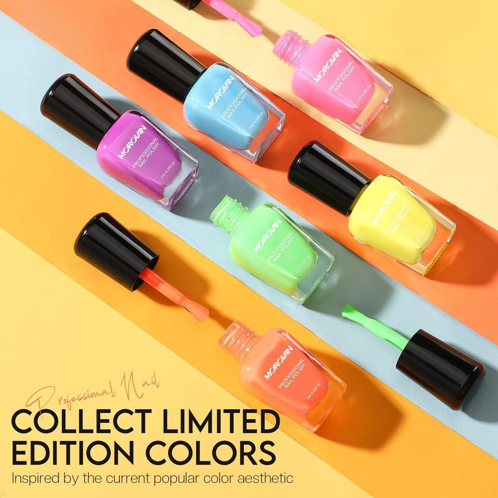 Morovan neon nail polish set dispense action demonstrates easy, mess-free application.