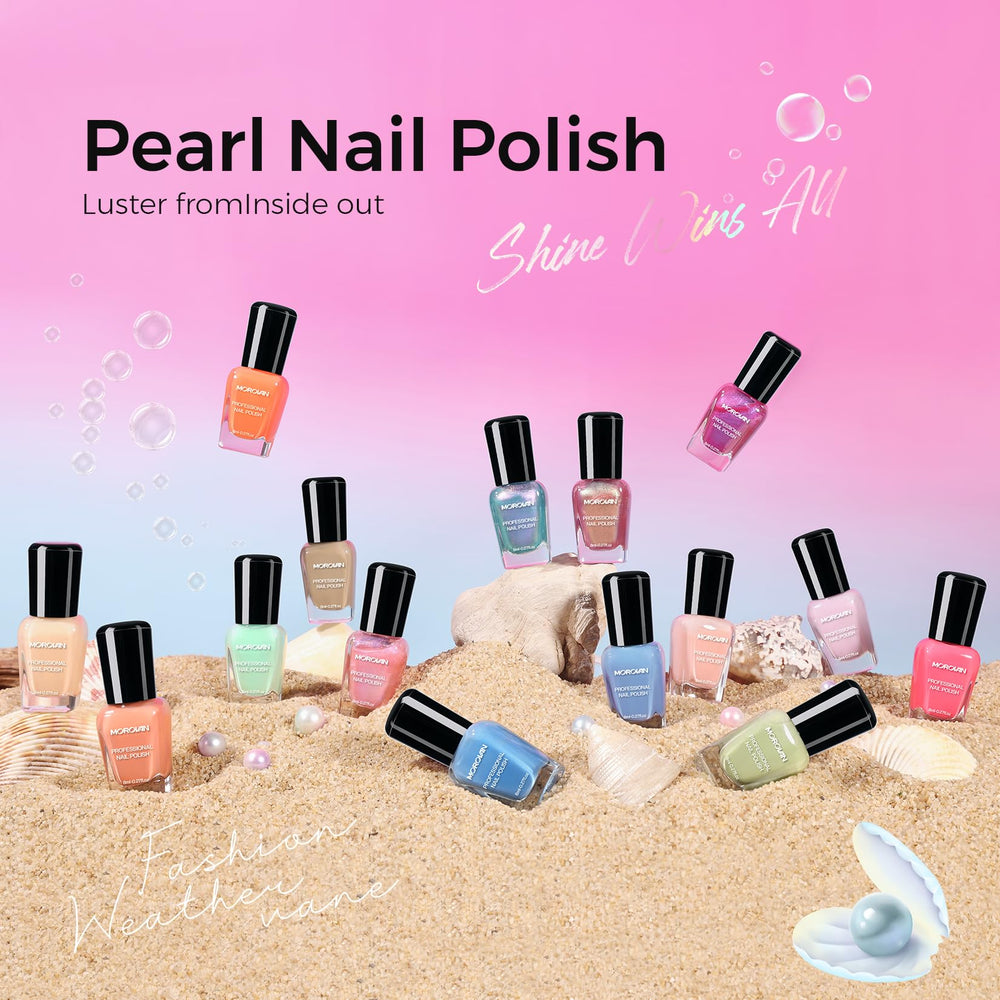 Morovan pearl-nail-polish-set regular-colors base shades enhance everyday nails with smooth coverage.