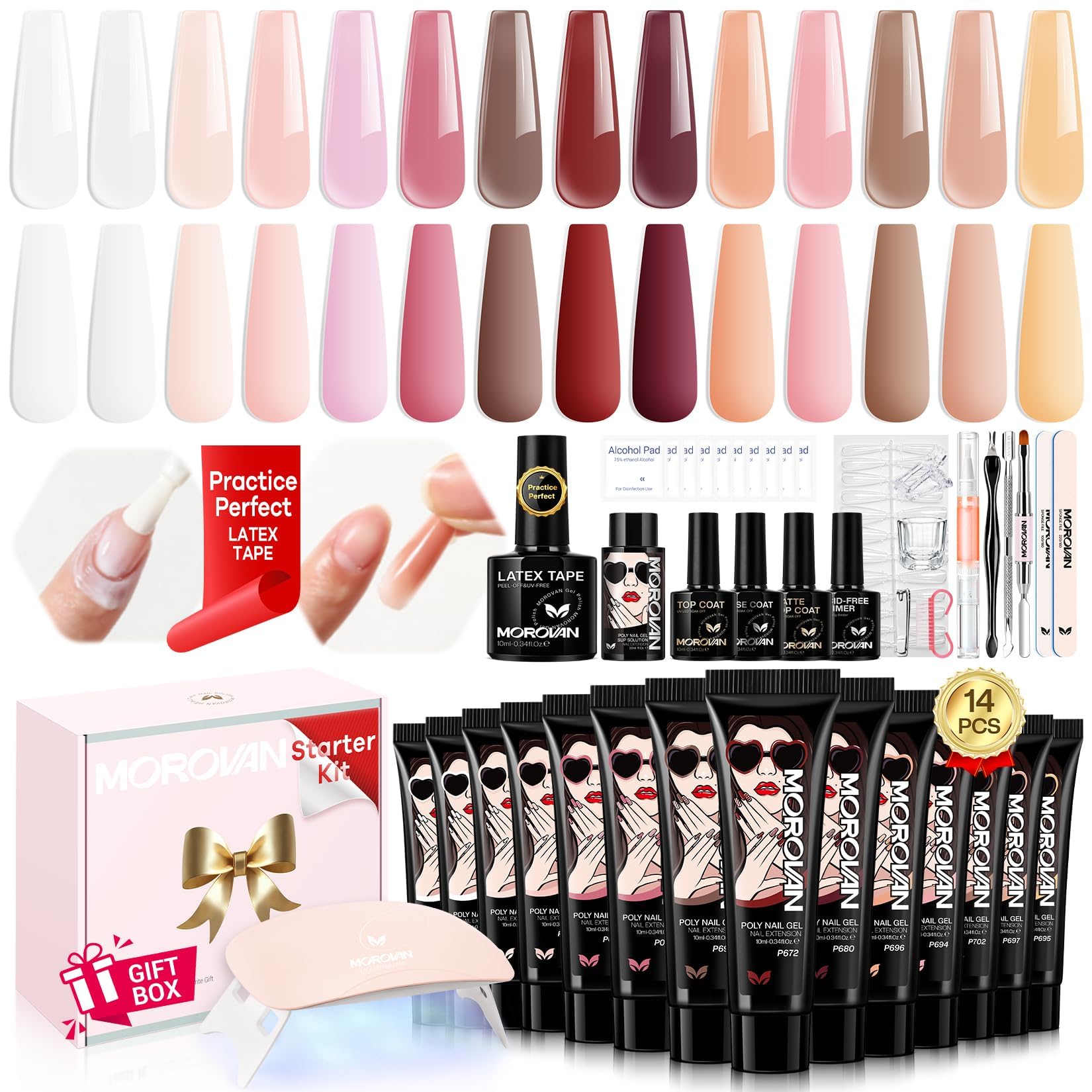 Morovan poly gel nail kit all-in-one with UV lamp for salon-quality at-home nails